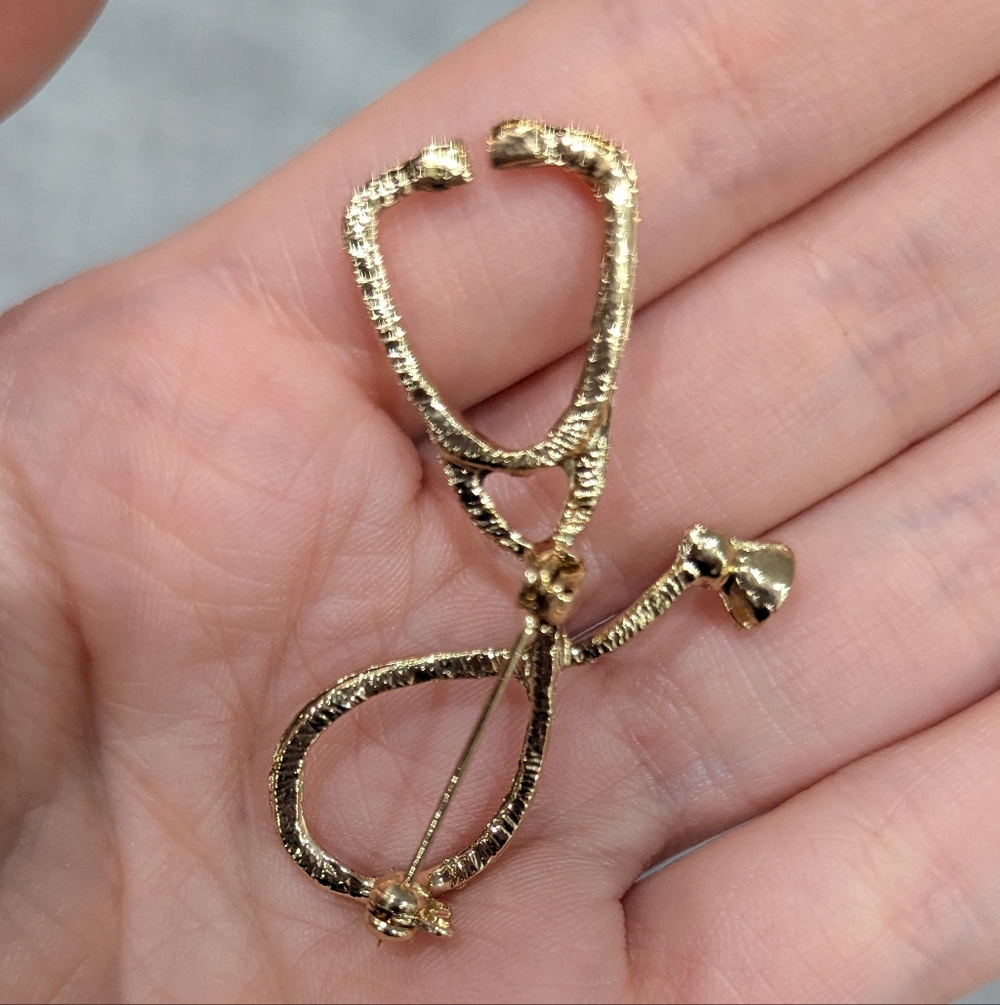 Set Of 2 Silver and Gold Stethoscope Pins Gifts For Doctors/PAs/Nurses - Picture 7 of 7